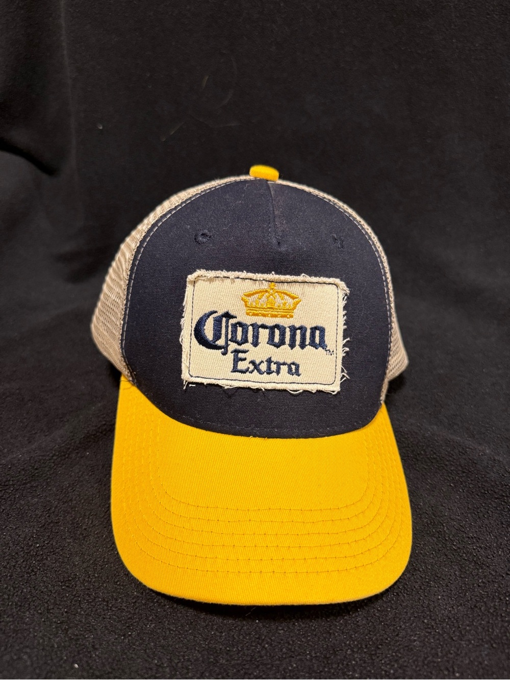Corona Two-Tone Trucker Hat in Navy and Yellow